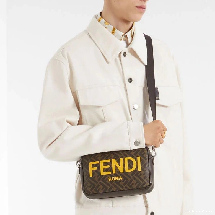 Cheap Brown FF Camera Logo Fendi Motif In Compact Fabric ROMA Case 0825